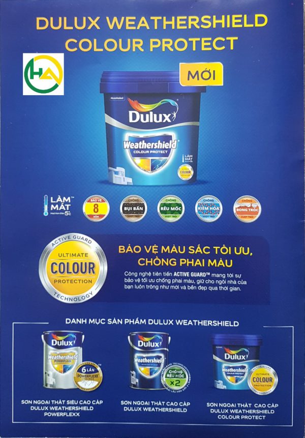 Sơn Dulux Weathershield Colour Protect E015 (Dòng sơn ngoại thất, bề mặt mờ, màu pha, 15 lít)